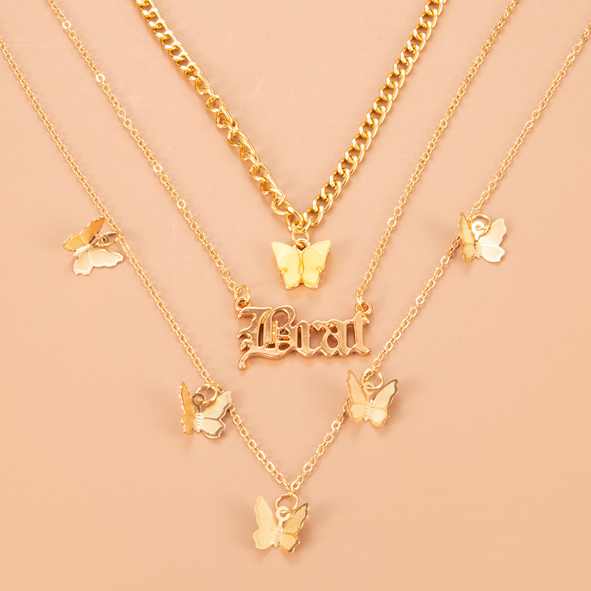 Bohemian Multi-layer Butterfly Pendant Necklace with Letter Charms