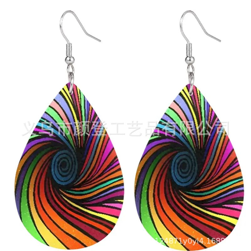 Bohemian African Style PU Leather & Acrylic Water Drop Earrings