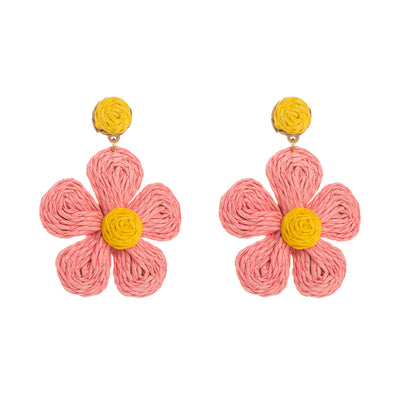 1 Pair Bohemian Flower Raffia Braid Drop Earrings