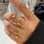 Diamond Butterfly Retro Pentagram Gold Plated Ring Set - 5 Pieces, Multiple Designs