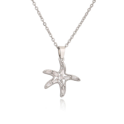 Copper 18K Gold Plated Starfish Zircon Pendant Necklace