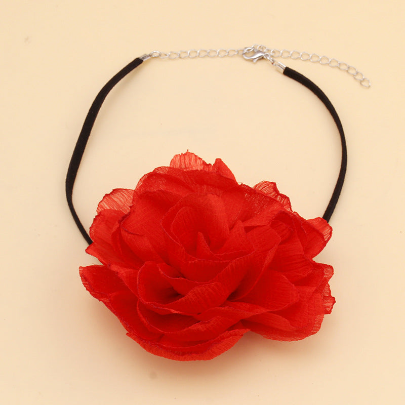 Elegant Korean Velvet Rose Flower Choker Necklace