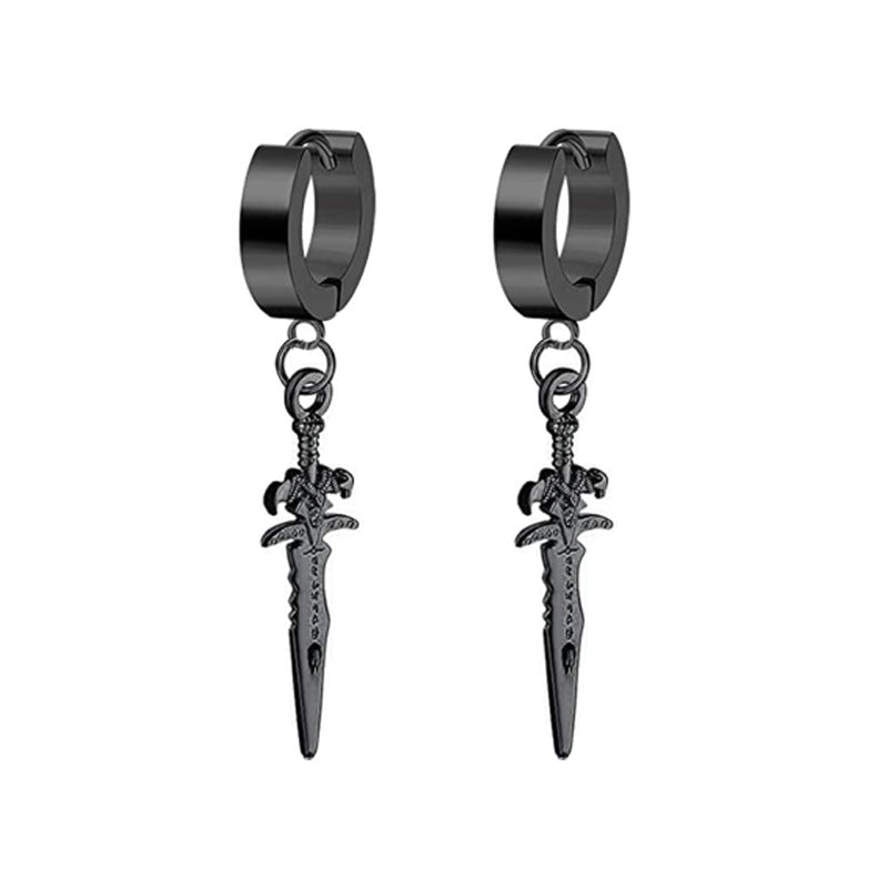 Simple Star Skull Stainless Steel Spike Hoop Earrings