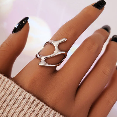 Retro Geometric Openwork Branch Ring