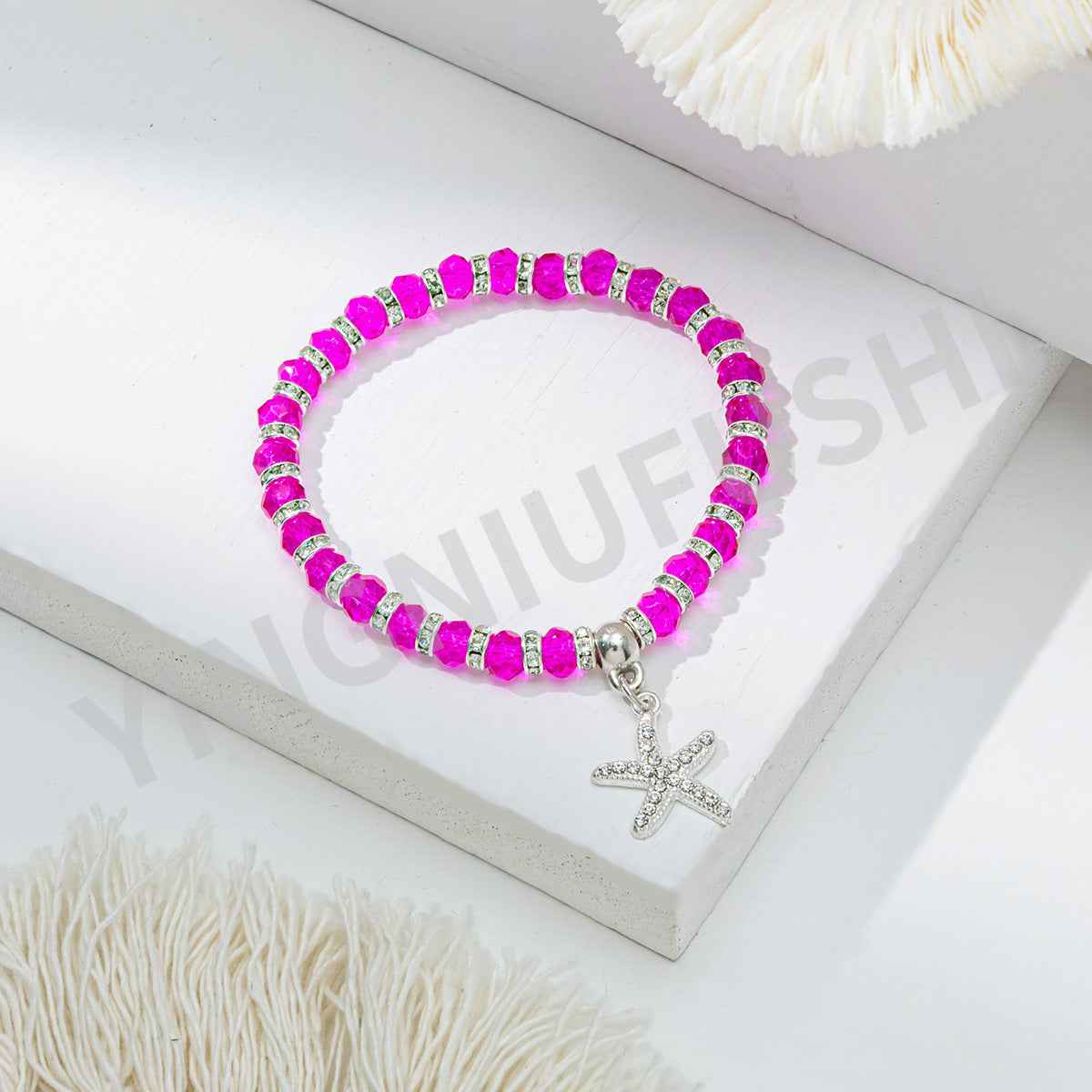 Starfish Crystal Beaded Bracelet - Colorful Handmade Elastic Jewelry