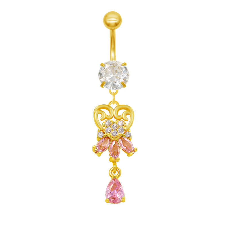 1 Piece Belly Rings Casual Elegant Classic Style Water Droplets Heart Shape 316 Stainless Steel  Alloy Inlay Resin Rhinestones Glass Gold Plated