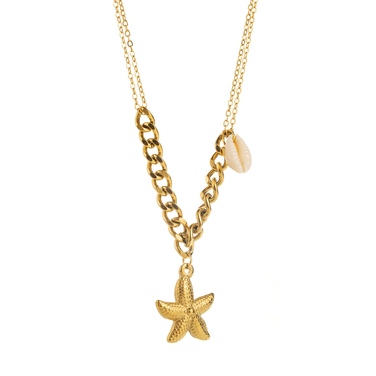 Stainless Steel Starfish Conch Dolphin Pendant Necklace - Ocean Inspired Minimalist Design