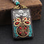 Ethnic Square Alloy Wood Pendant Necklace with Nepalese Thangka Design