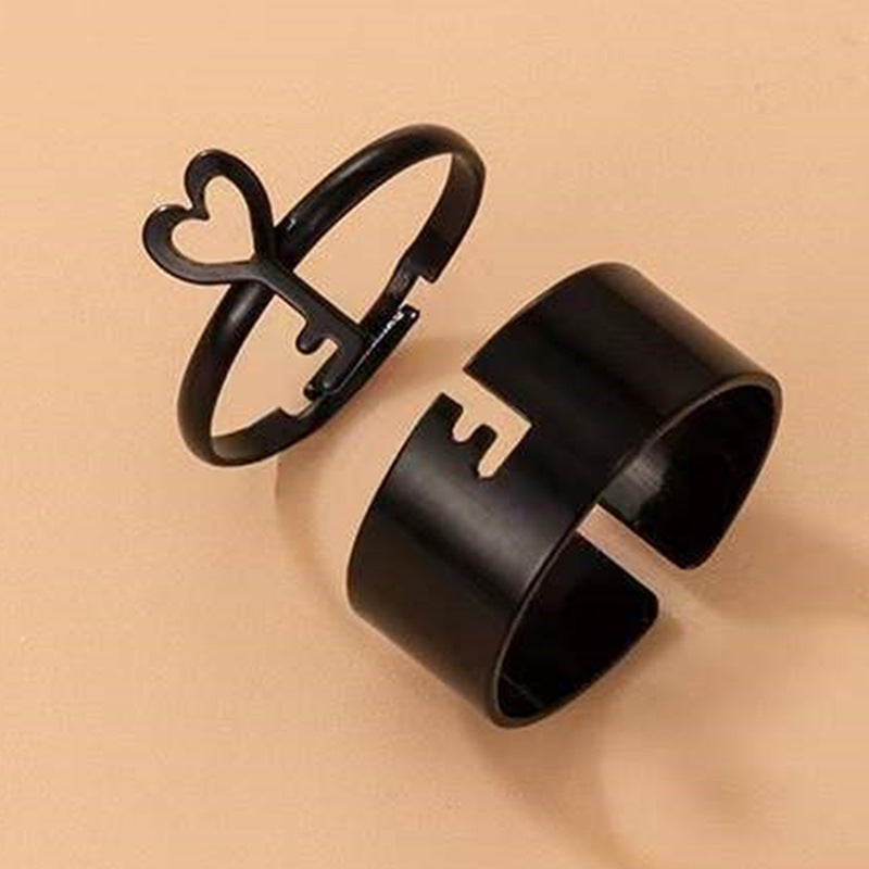 Simple Punk Hollow Universe Planet Adjustable Couple Rings Set