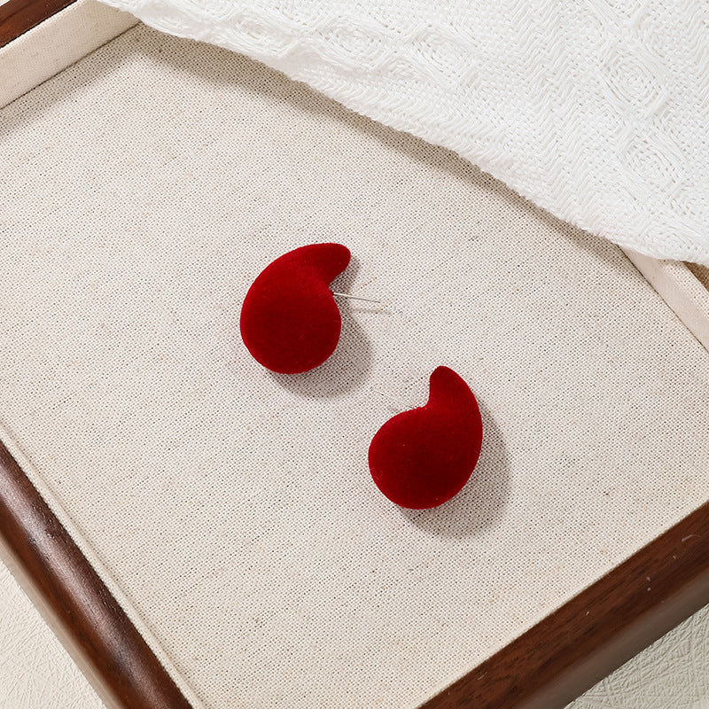 Retro Red Velvet Water Droplet Stud Earrings