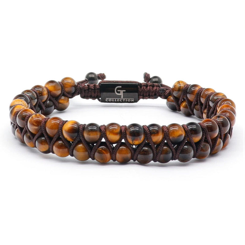 Handmade Natural Stone Double Layer Braided Bracelet - Tiger's Eye Beaded Design