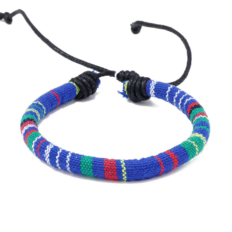 Ethnic Style Colorful Braided Bracelet for Women - Hand-Woven Cotton and Linen Jewelry