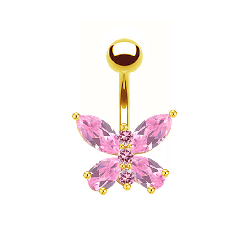 Shiny Butterfly Crystal Rhinestone Zircon Belly Ring with Bow Knot Pendant