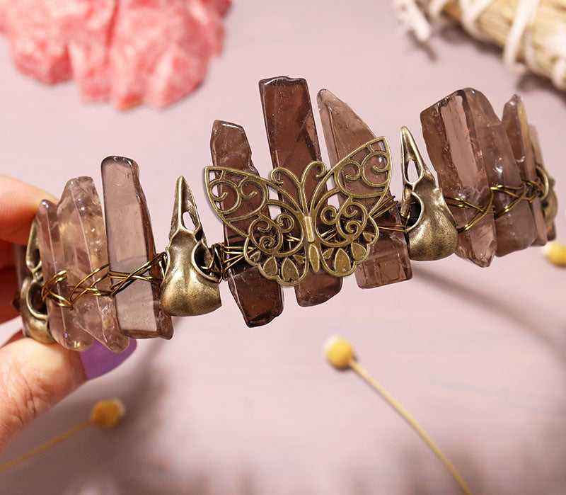 Retro Bronze Viking Raven Butterfly Crystal Hairband