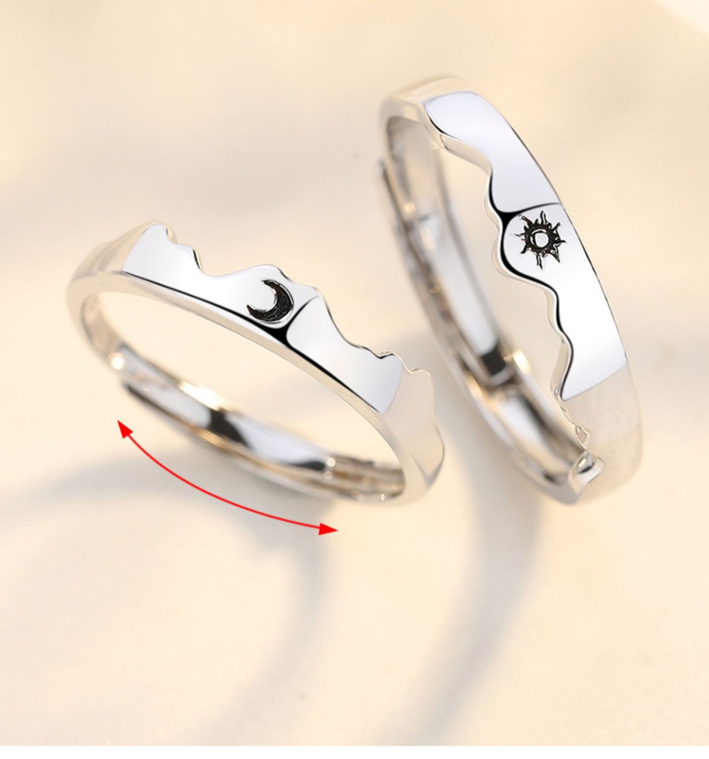 Casual Sun Moon Adjustable Silver Couple Ring