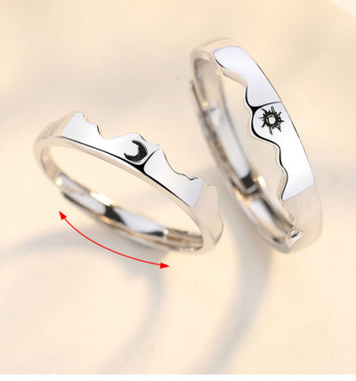 Casual Sun Moon Adjustable Silver Couple Ring