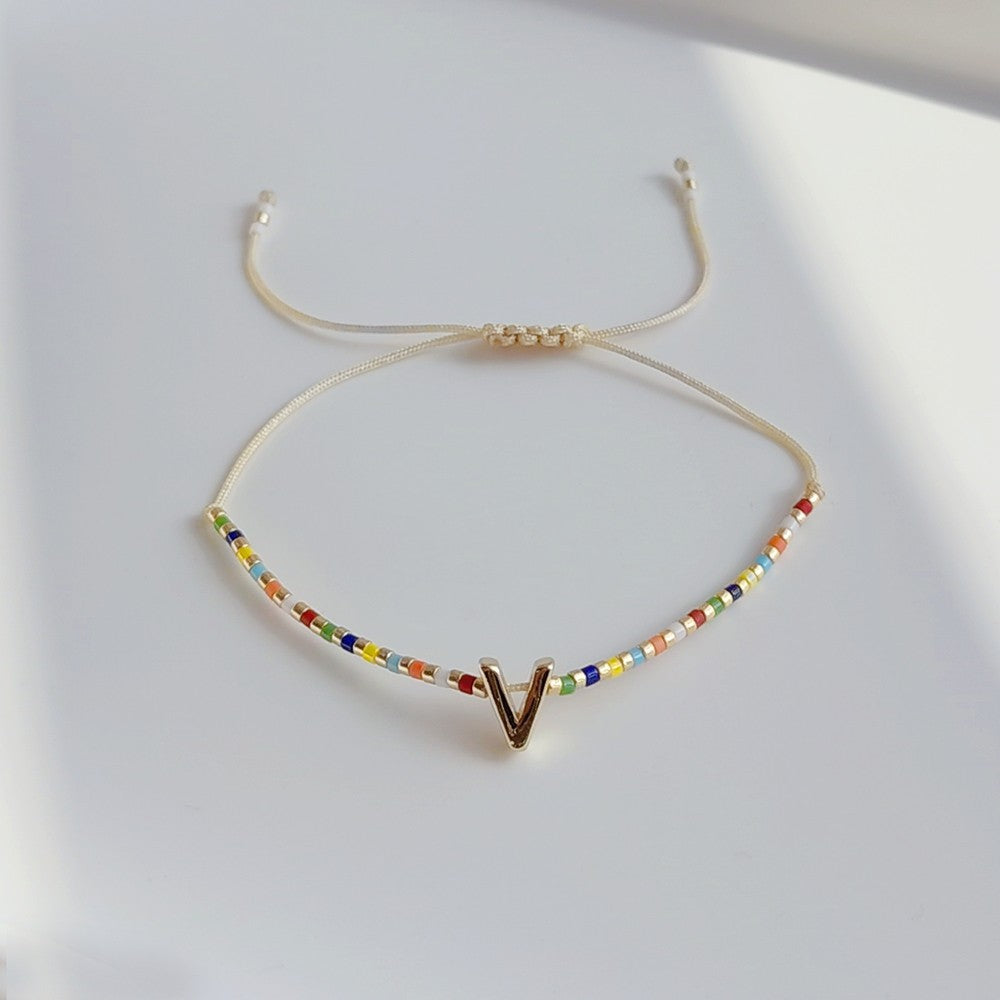 18K Gold Plated Bohemian Miyuki Beaded Adjustable Letter Bracelet for Women