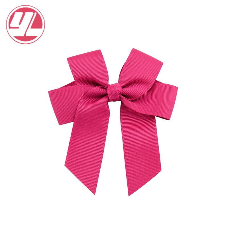 Fashion Handmade Double Streamer Polyester Ribbed Satin Ribbon Bow Hair Clip Accessories