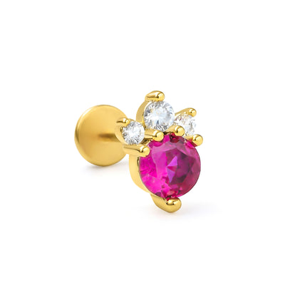 18k Gold Plated Leaf Flower Bee Zircon Lip Stud Earrings - Geometric Cartilage Piercing Jewelry