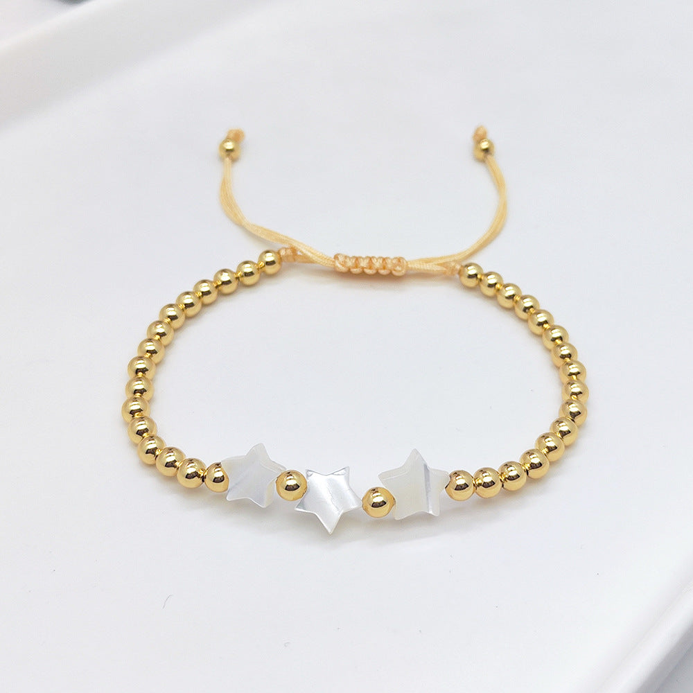 Retro Heart & Star Pearl Bracelet with Gold-Plated Shell Beads