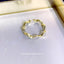 Elegant Geometric 14K Gold Plated Open Ring with Artificial Pearls and Rhinestones