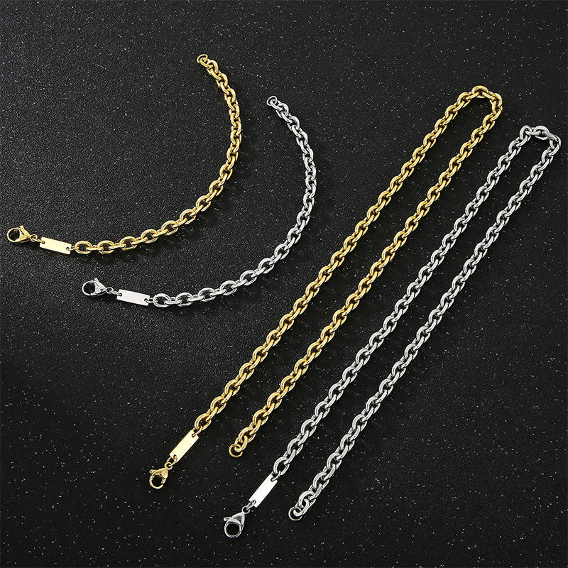 18K Gold Plated Titanium Steel Men's Bracelet and Customizable Stainless Steel Necklace Set