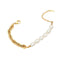 Elegant Geometric Gold Plated Stainless Steel Pearl Jewelry Set - Necklace and Bracelet