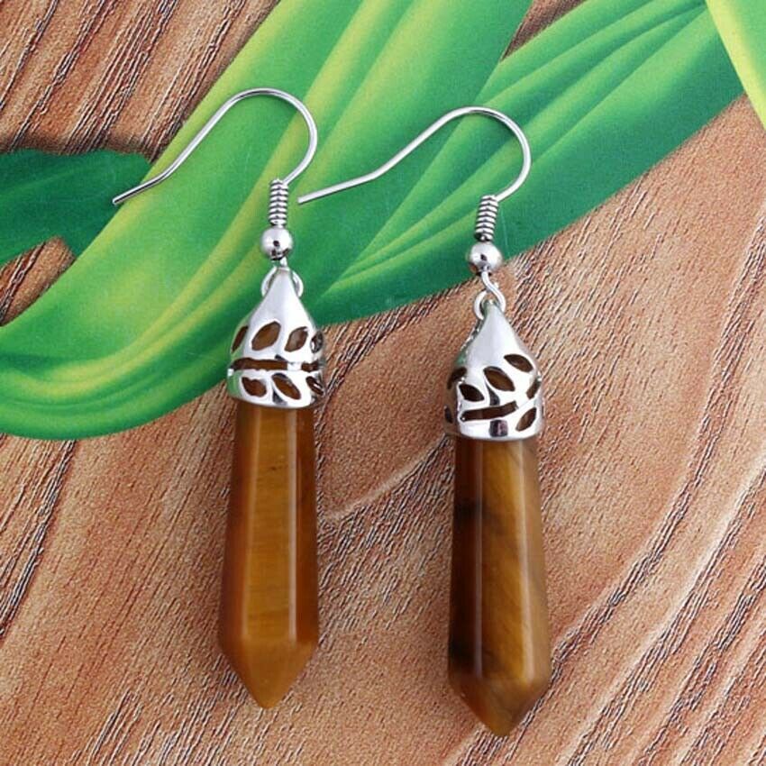 Fashion Solid Color Natural Crystal Gemstone Hexagonal Earrings