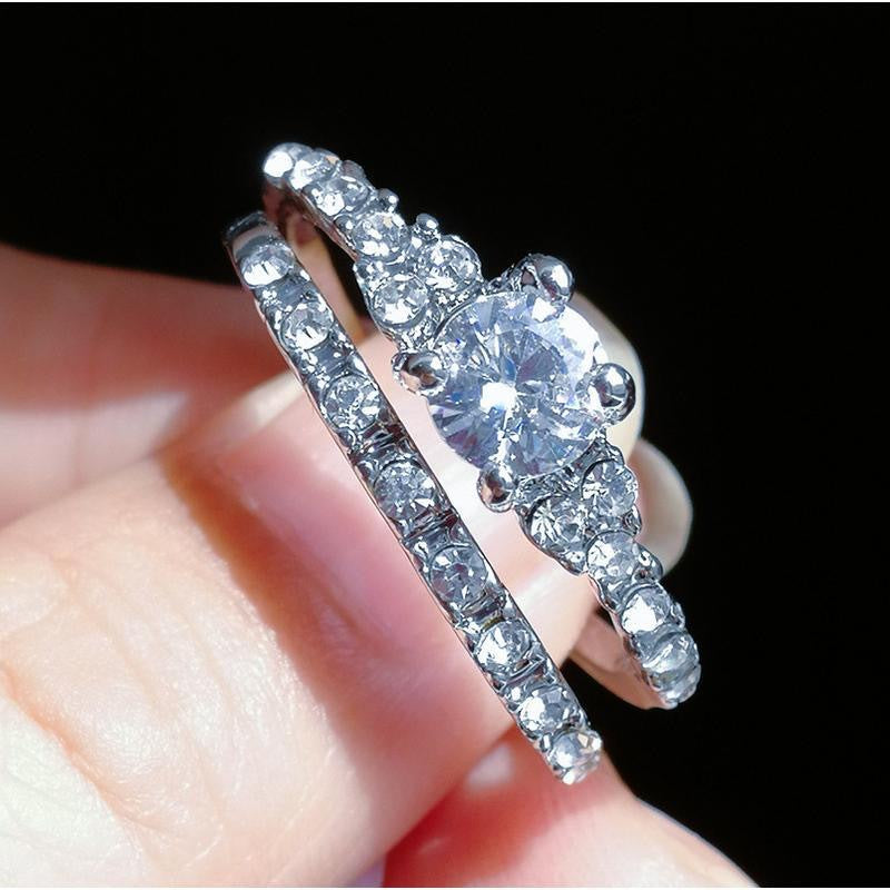 Fashion Crystal Zircon Inlaid Couple Ring Set - Trendy Engagement Bands for Women