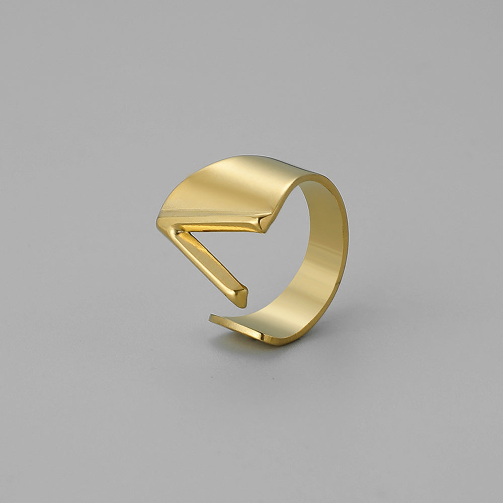 Fashion Alphabet Titanium Steel Gold Plated Open Ring