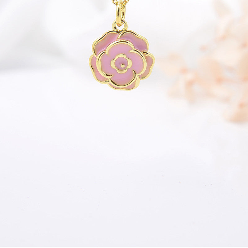 Copper Gold-Plated Rose Flower Pendant Necklace for Women