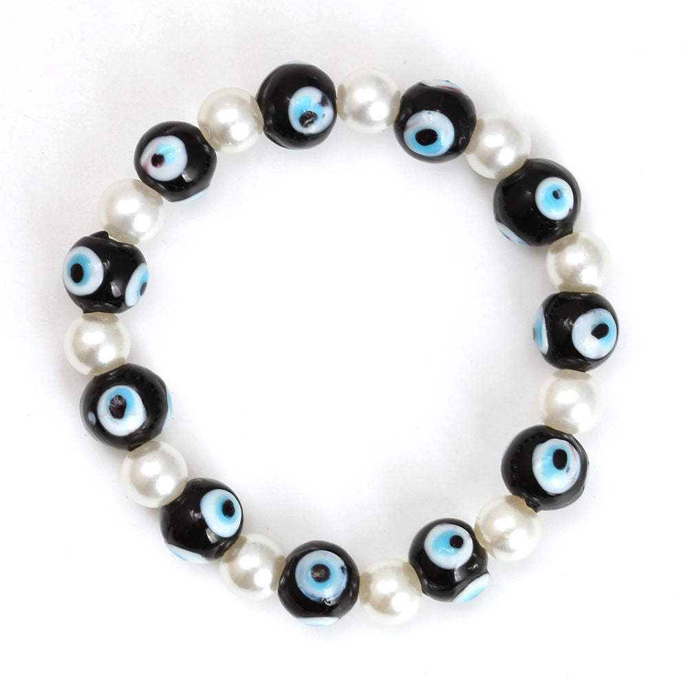 Simple Devil's Eye Imitation Pearl Blue Glass Beaded Bracelet