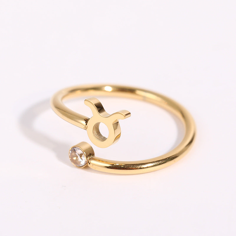 Simple Constellation Symbol Gold Plated Zircon Open Ring Set