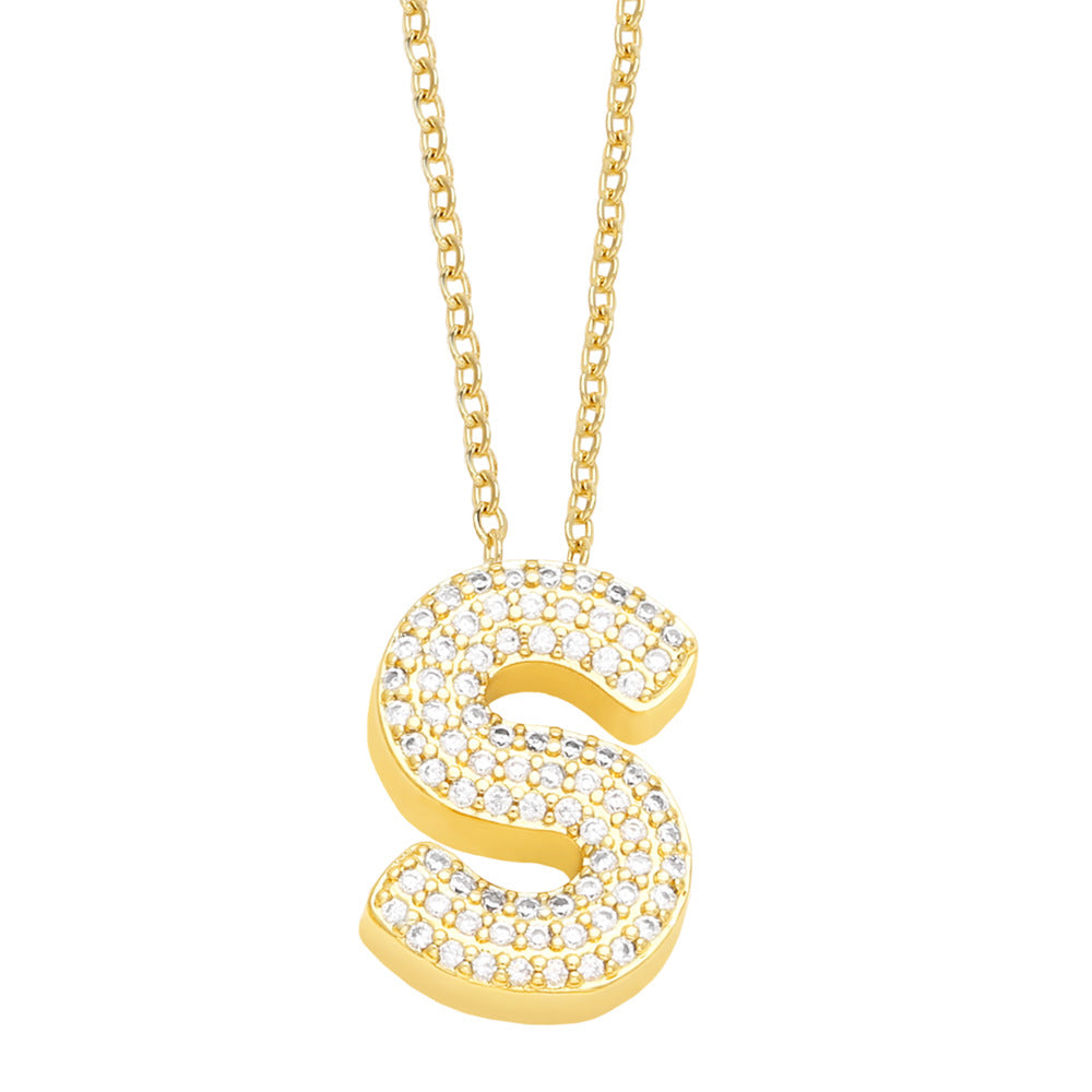 Simple Style 18K Gold Plated Alphabet Pendant Necklace with Zircon Inlay