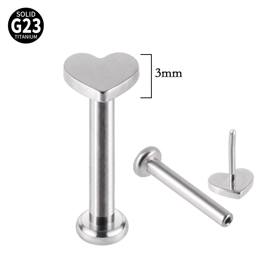 G23 Titanium Rhinestone Lip Rings & Mini Stud Earrings Set - Lightning, Heart, Cross, Crescent Designs