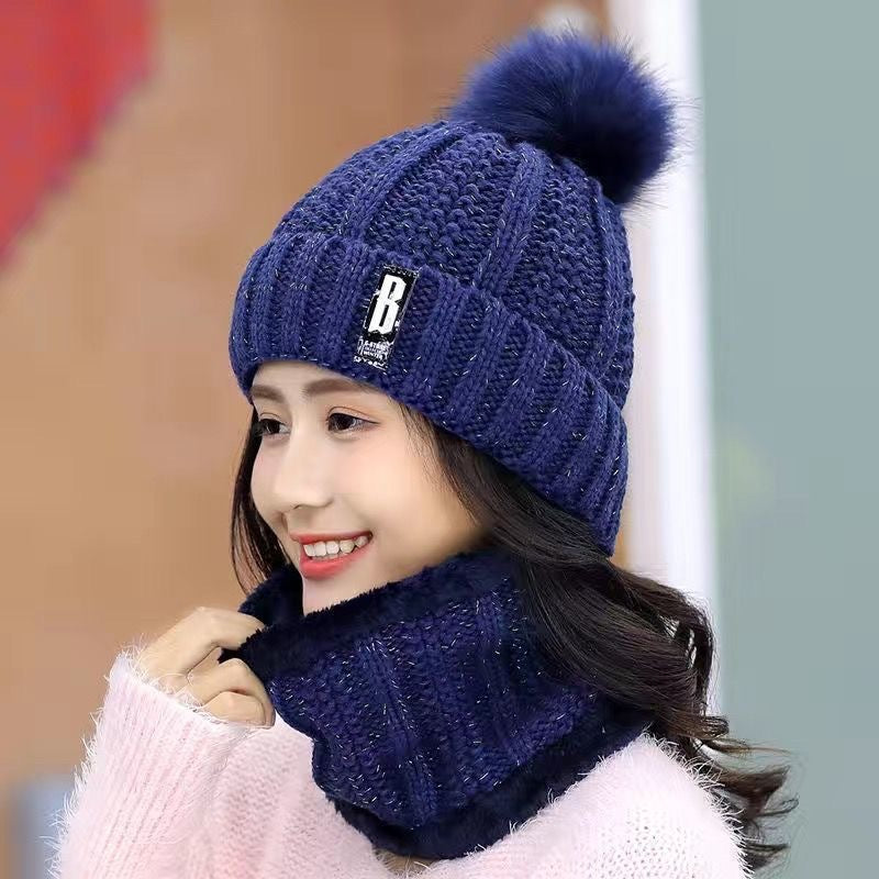 Women's Cozy Knit Wool Cap with Ear and Neck Warmer for Winter