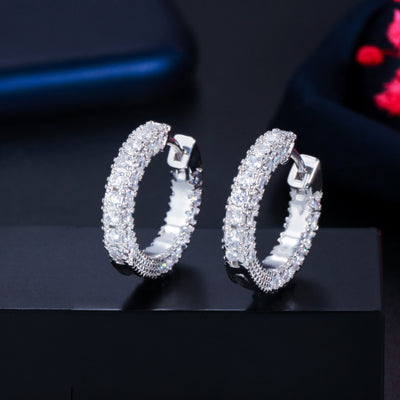 1 Pair Korean Style Zircon Inlay Circle Earrings 14K Gold Plated Copper