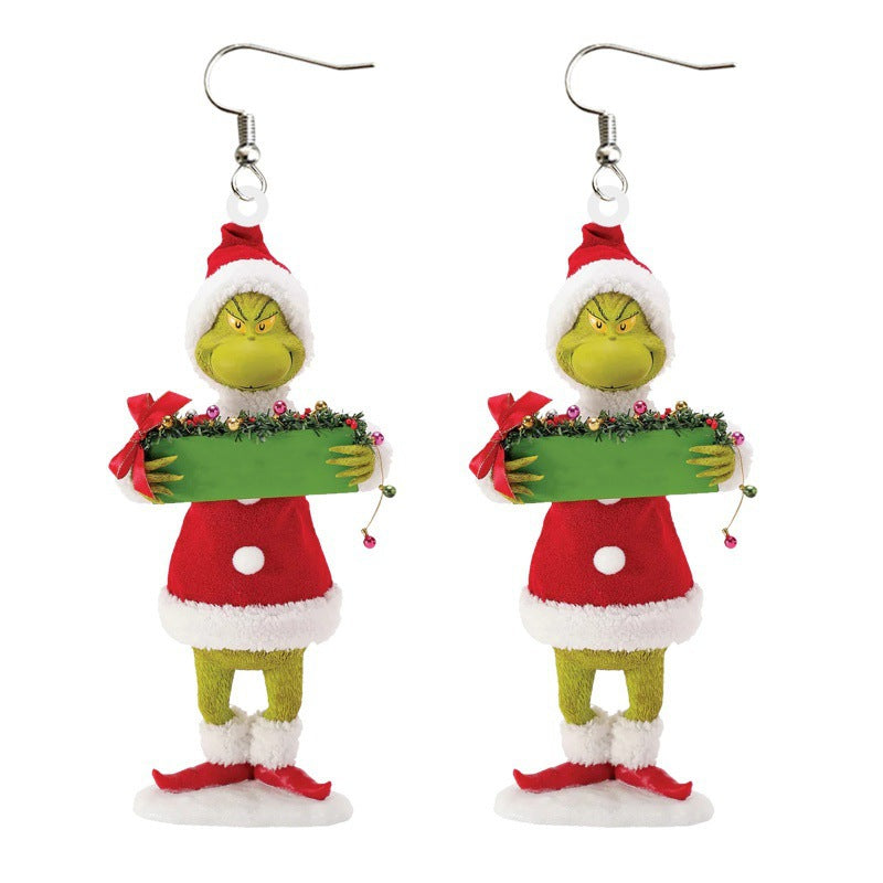 Cartoon Character Grinch Christmas Acrylic Drop Earrings