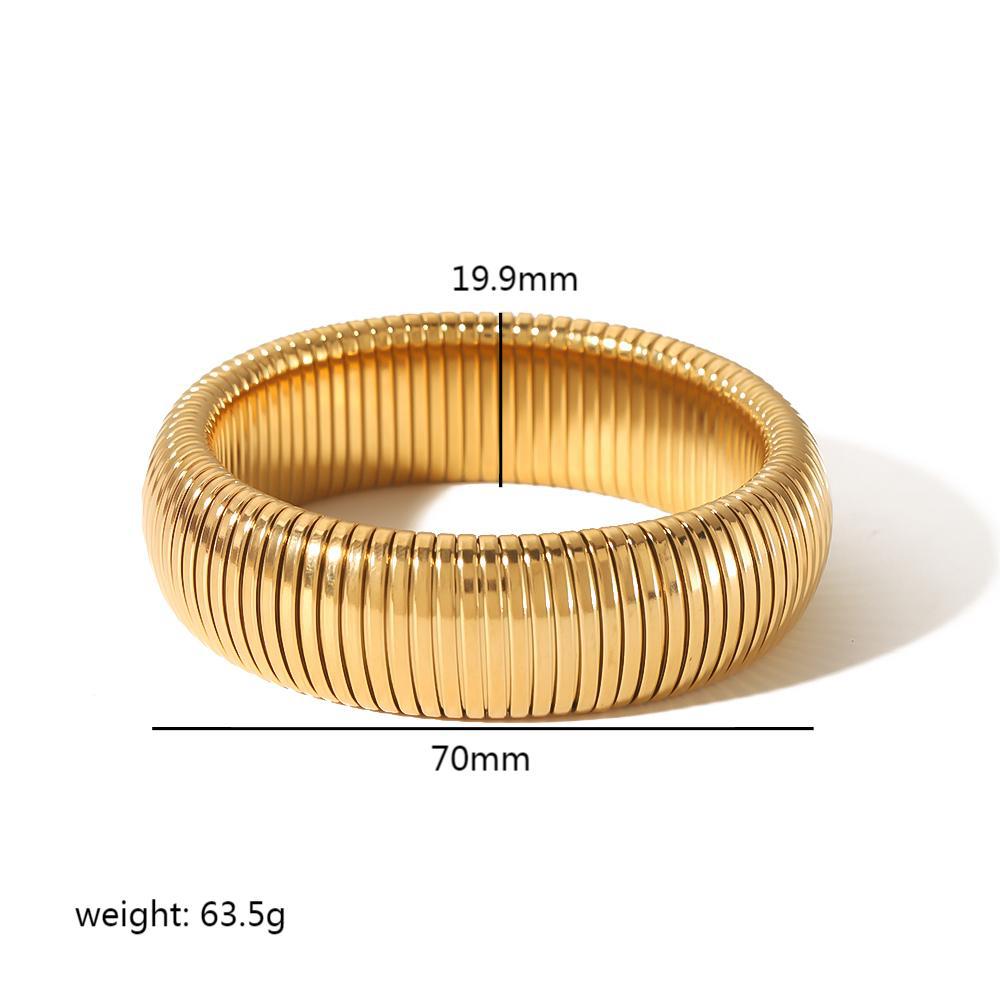 Retro Roman Style 18K Gold Plated Stainless Steel Bangle Bracelet - European and American Design, Simple Elastic, High-Quality Jewelry for Women