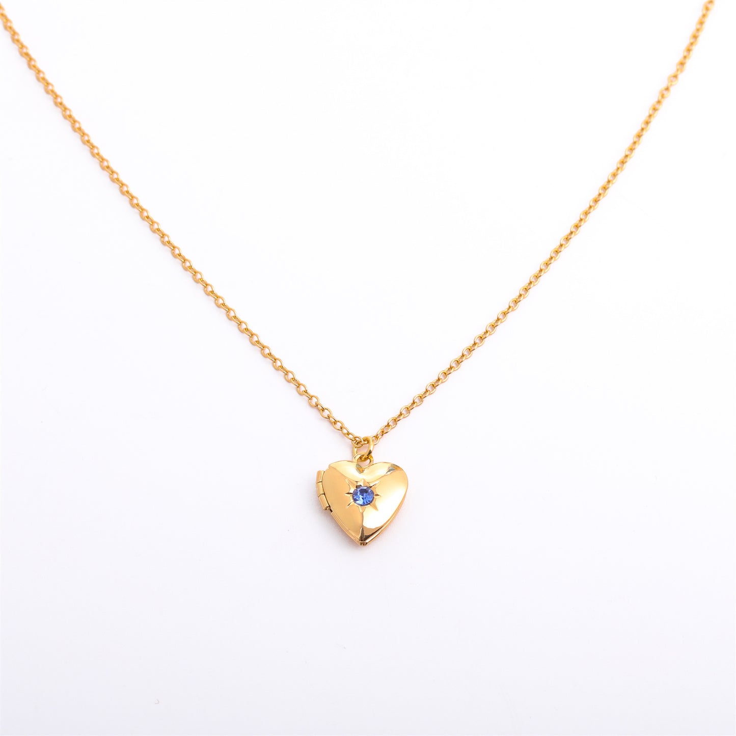 Retro Heart Shape 14k Gold Plated Birthstone Locket Necklace