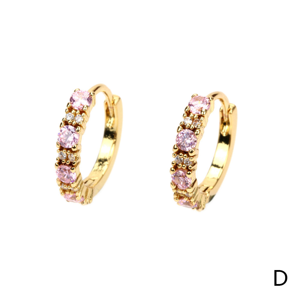 Inlaid Micro-color Diamond Color Retention Copper Gold-plated Circle Earrings Female