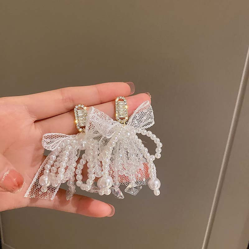 Sweet Heart Crystal Tassel Drop Earrings for Women