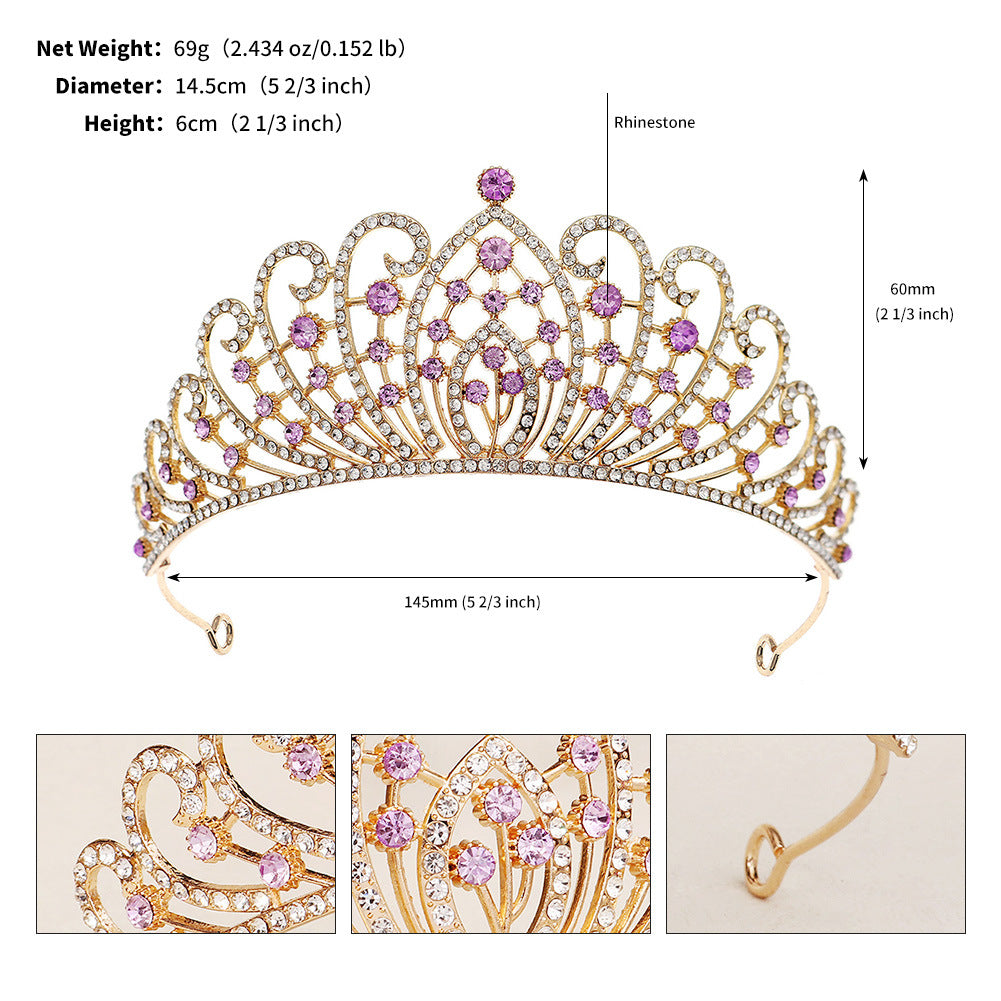 Retro Luxury Zircon Inlay Crown with Colored Diamonds for Brides and Performances