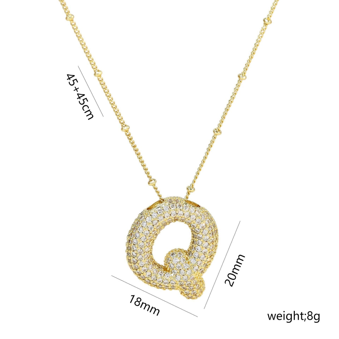 Korean Style Gold Plated Zircon Letter Pendant Necklace