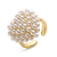 Copper 18K Gold Plated Elegant Heart & Star Shape Pearl Open Ring