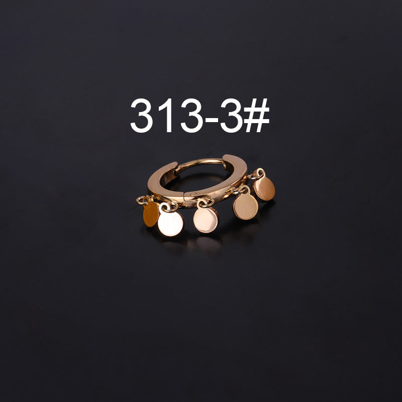 Ethnic Geometric Stainless Steel Cartilage Rings & Tassel Earrings Set