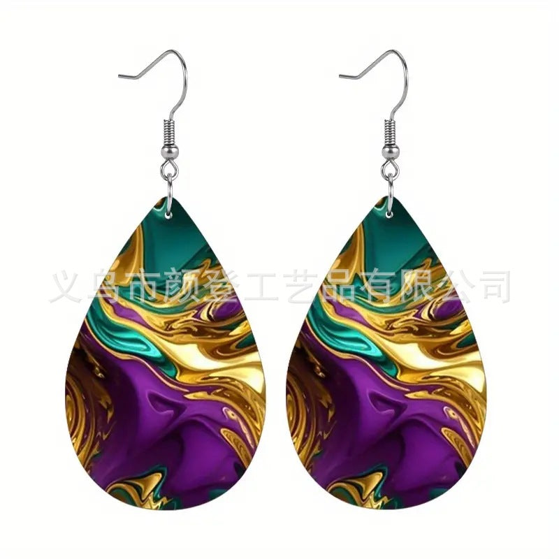 1 Pair Bohemian African Style Human Water Droplets Pu Leather Drop Earrings