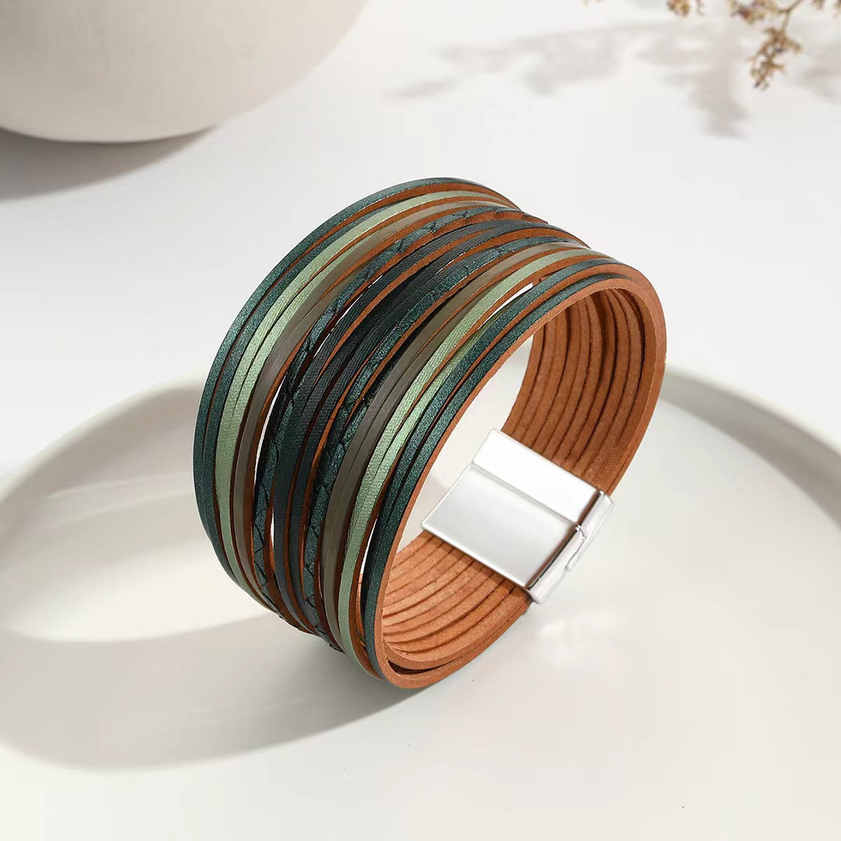 Ethnic Multi-Layer Colorful PU Leather Unisex Bracelet with Magnetic Buckle