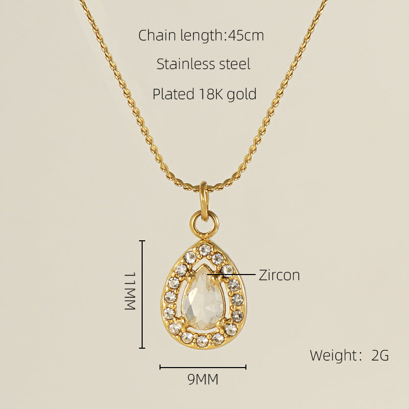 Glam Shiny Sun Water Droplets Heart Shape Stainless Steel Plating Inlay Zircon 18K Gold Plated Pendant Necklace