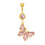 Elegant Sun & Moon Butterfly Belly Ring - 316 Stainless Steel with Rhinestones and Gold Plating